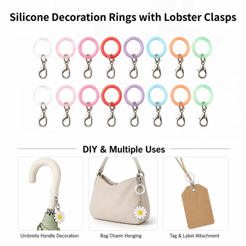 Lobster Clasp Silver - Anéis de silicone para alça de